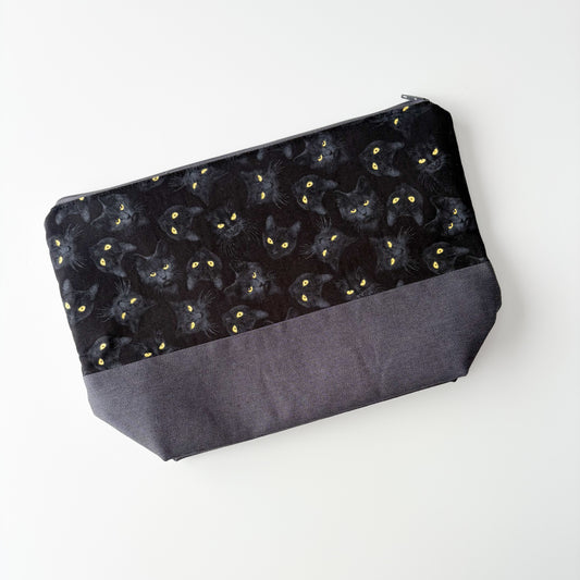 Denim - Small Zippered Project Bag - Black Cats