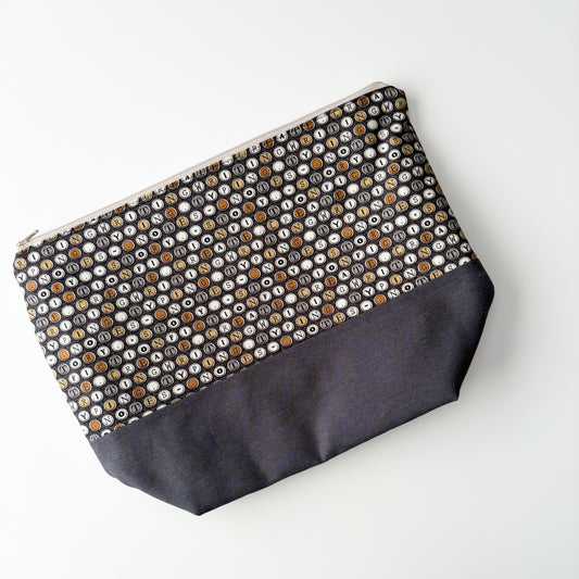 Denim - Shawl Zippered Project Bag - Typewriter Buttons