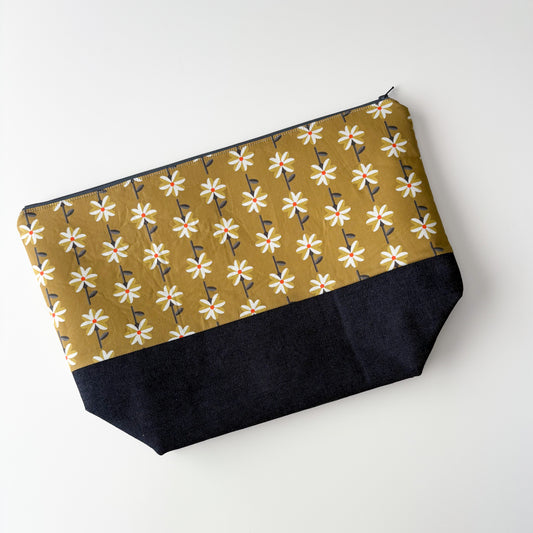 Denim - Sweater Zippered Project Bag - Golden Yellow with Flowers