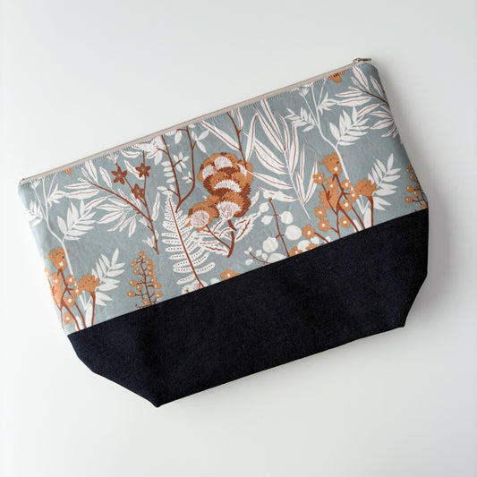 Denim - Sweater Zippered Project Bag - Meadow Flowers on Grey
