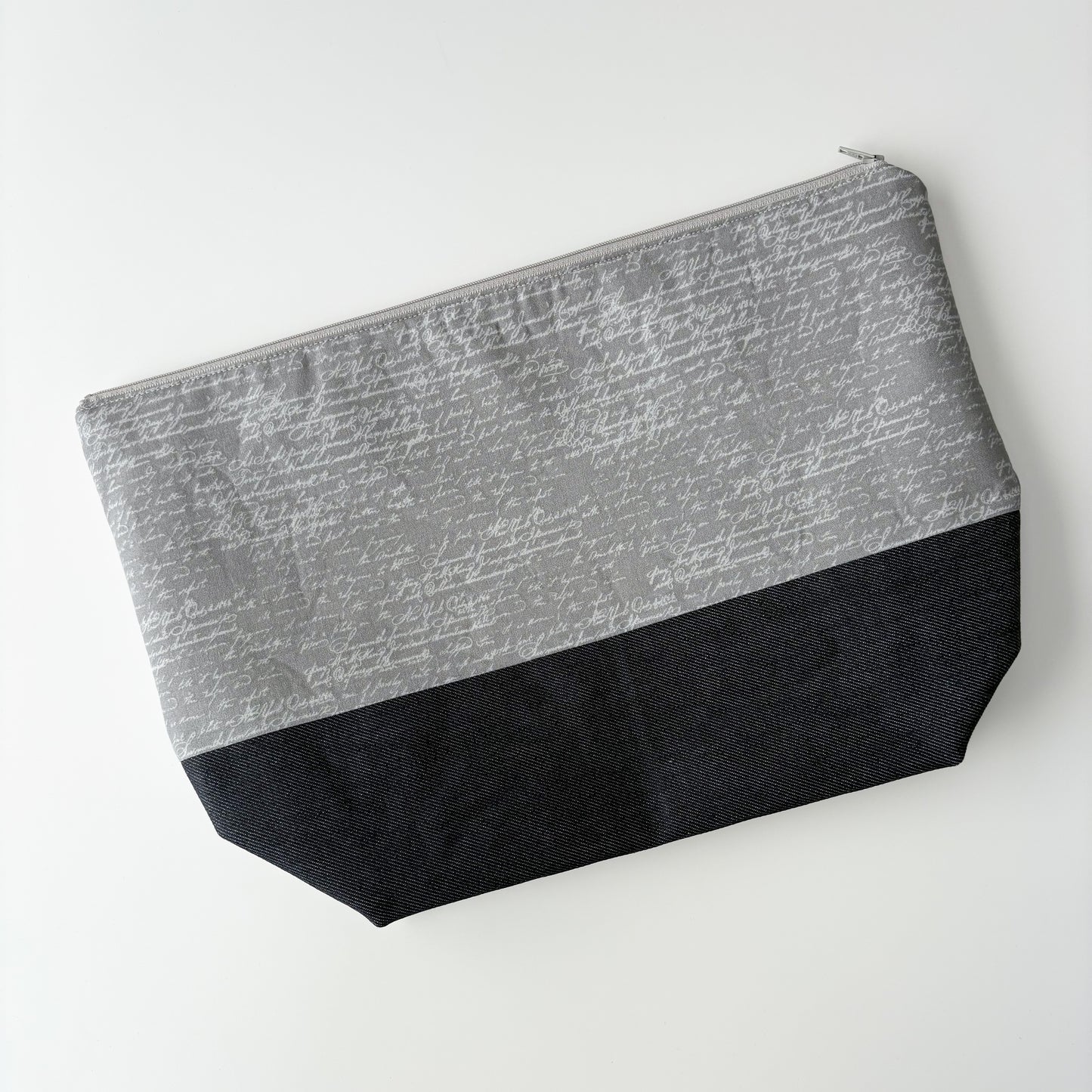 Denim - Sweater Zippered Project Bag - Grey Handwriting