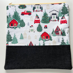 Cross Stitch Zippered Project Bag - Christmas Cottage