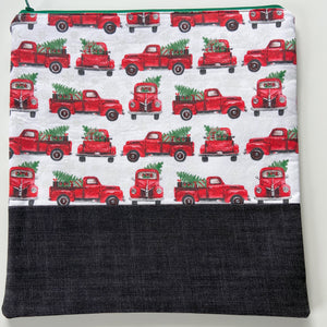 Cross Stitch Zippered Project Bag - Christmas Red Trucks