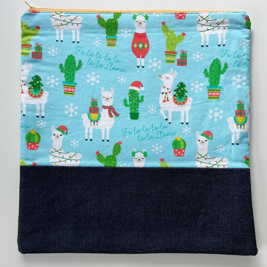 Cross Stitch Zippered Project Bag - Teal Fa la la Llamas