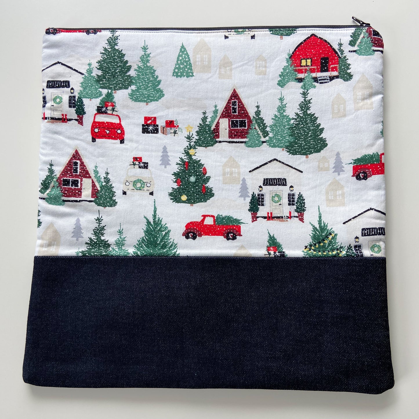 Cross Stitch Zippered Project Bag - Christmas Cottage