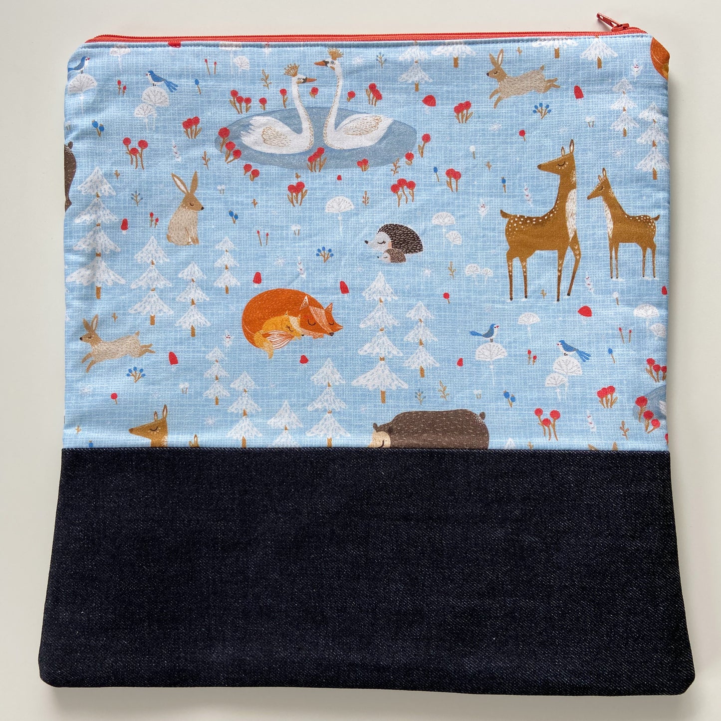 Cross Stitch Zippered Project Bag - Blue Woodland Animals