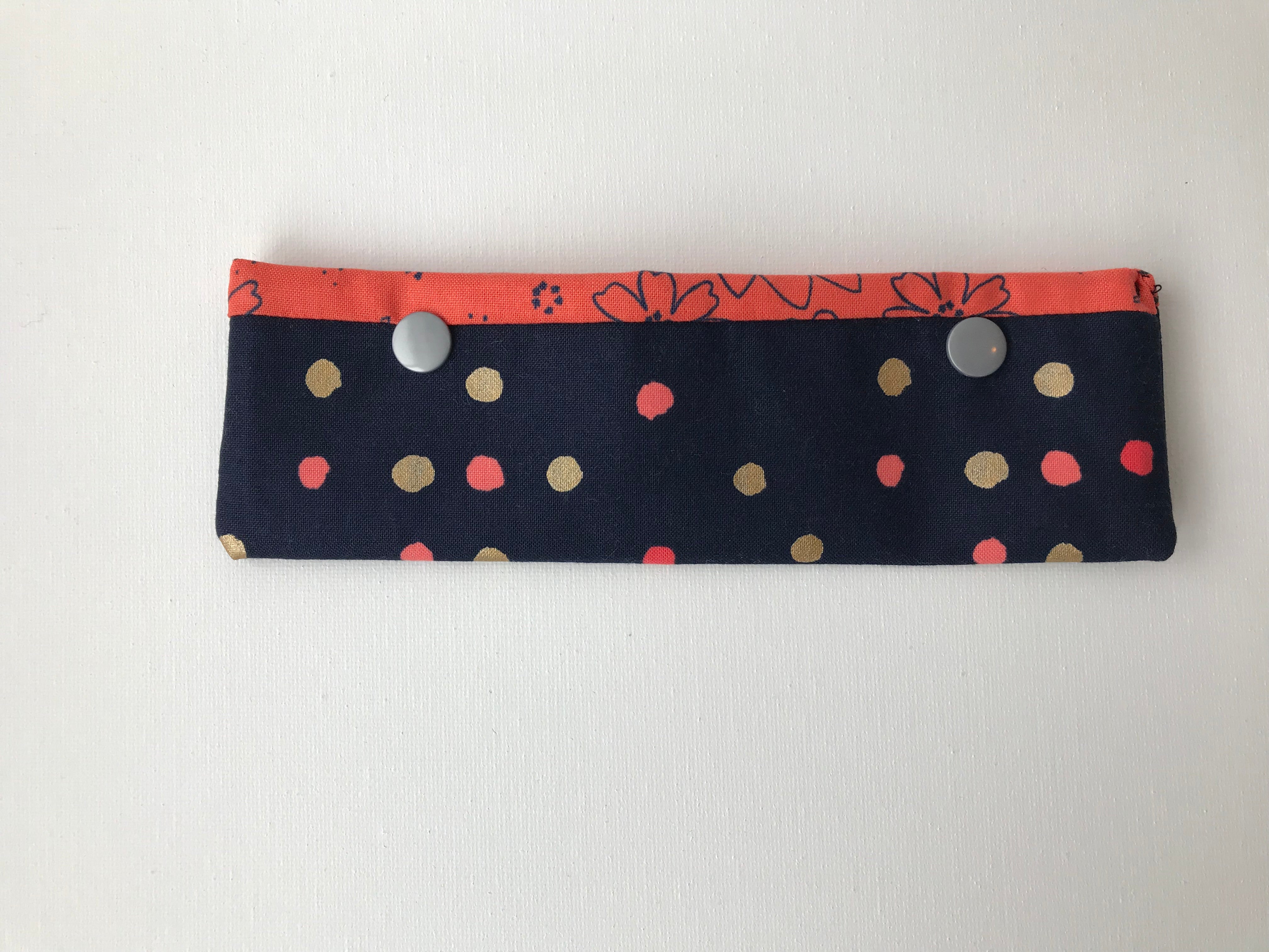 DPN Holder ( Double Pointed Needle) - Navy with orange/gold dots