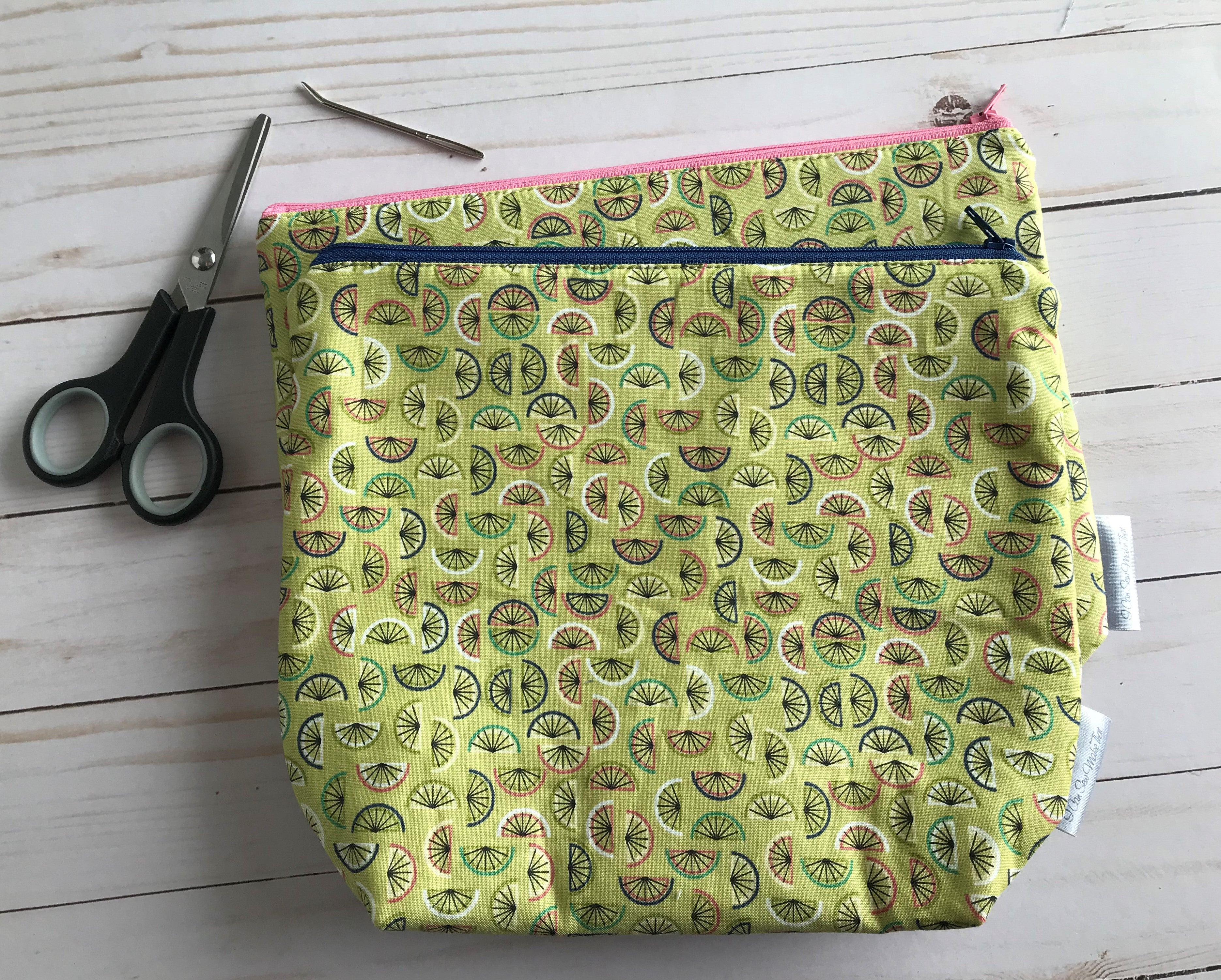 Sock Project Bag - Green with citrus