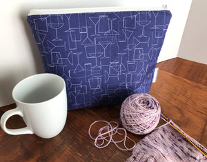 Sock Project Bag - Blue with martinis