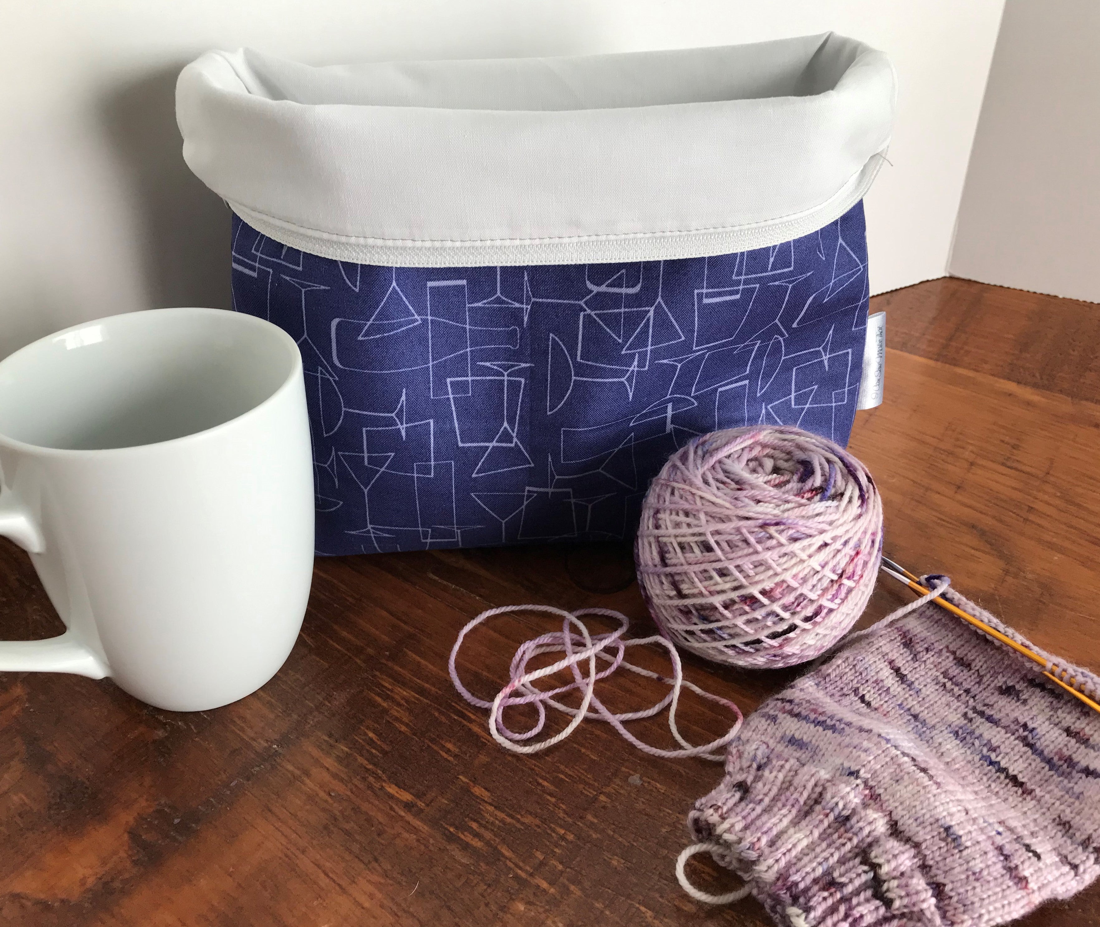 Sock Project Bag - Blue with martinis