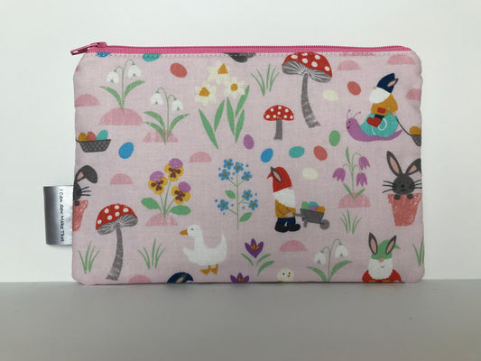 Notion Pouch - Pink with gnome riding bunny