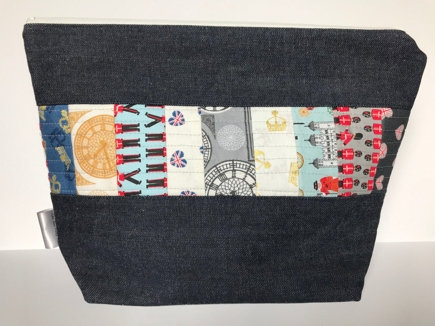 Denim - Large Zippered Project Bag - Britannia Quilted Fabric Panel