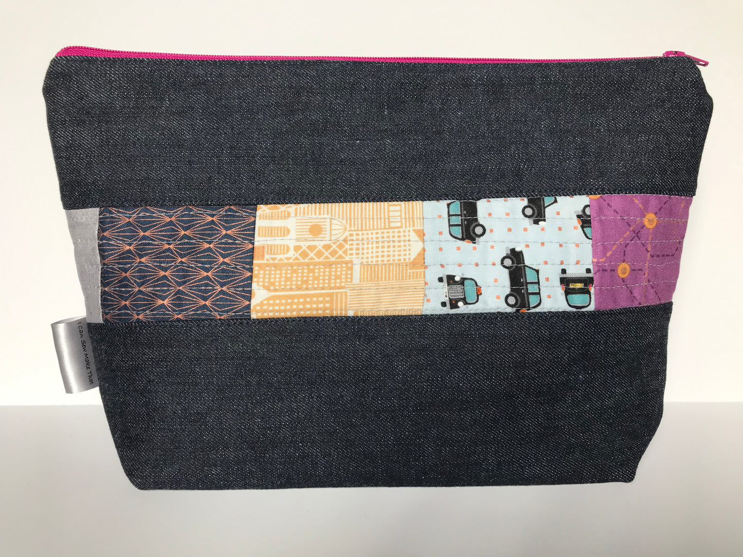 Denim - Small Zippered Project Bag - Cityline Quilted Fabric Panel