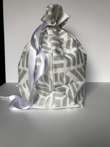 Large Drawstring Bag - White with silver geometrics