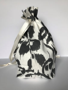 Large Drawstring Bag - White with grey floral design