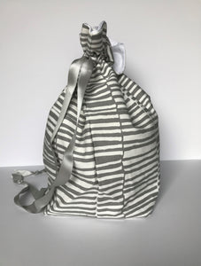 Large Drawstring Bag - White/Grey stripes