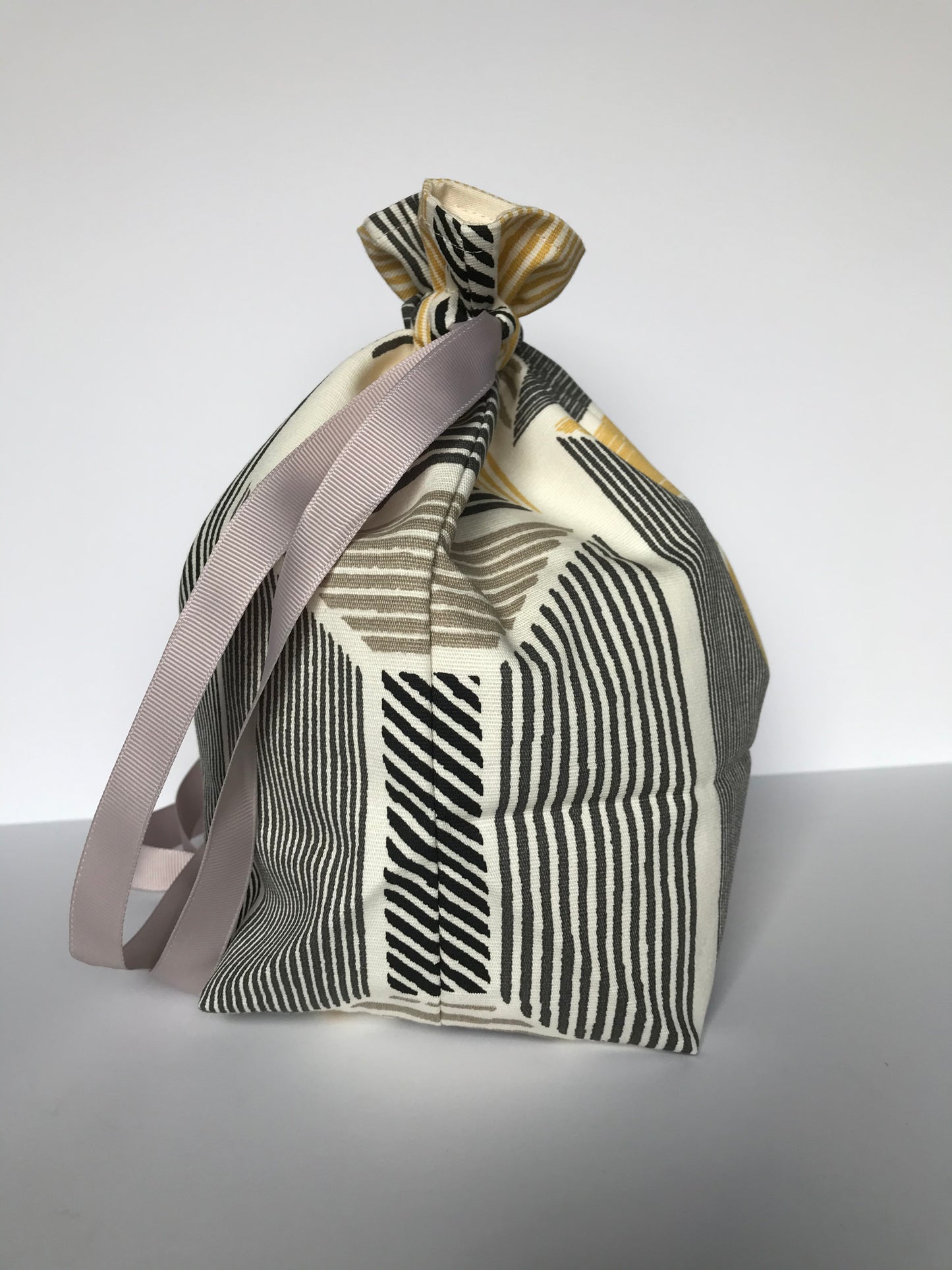 Small Drawstring Bag - Cream/Yellow/Tan geometric