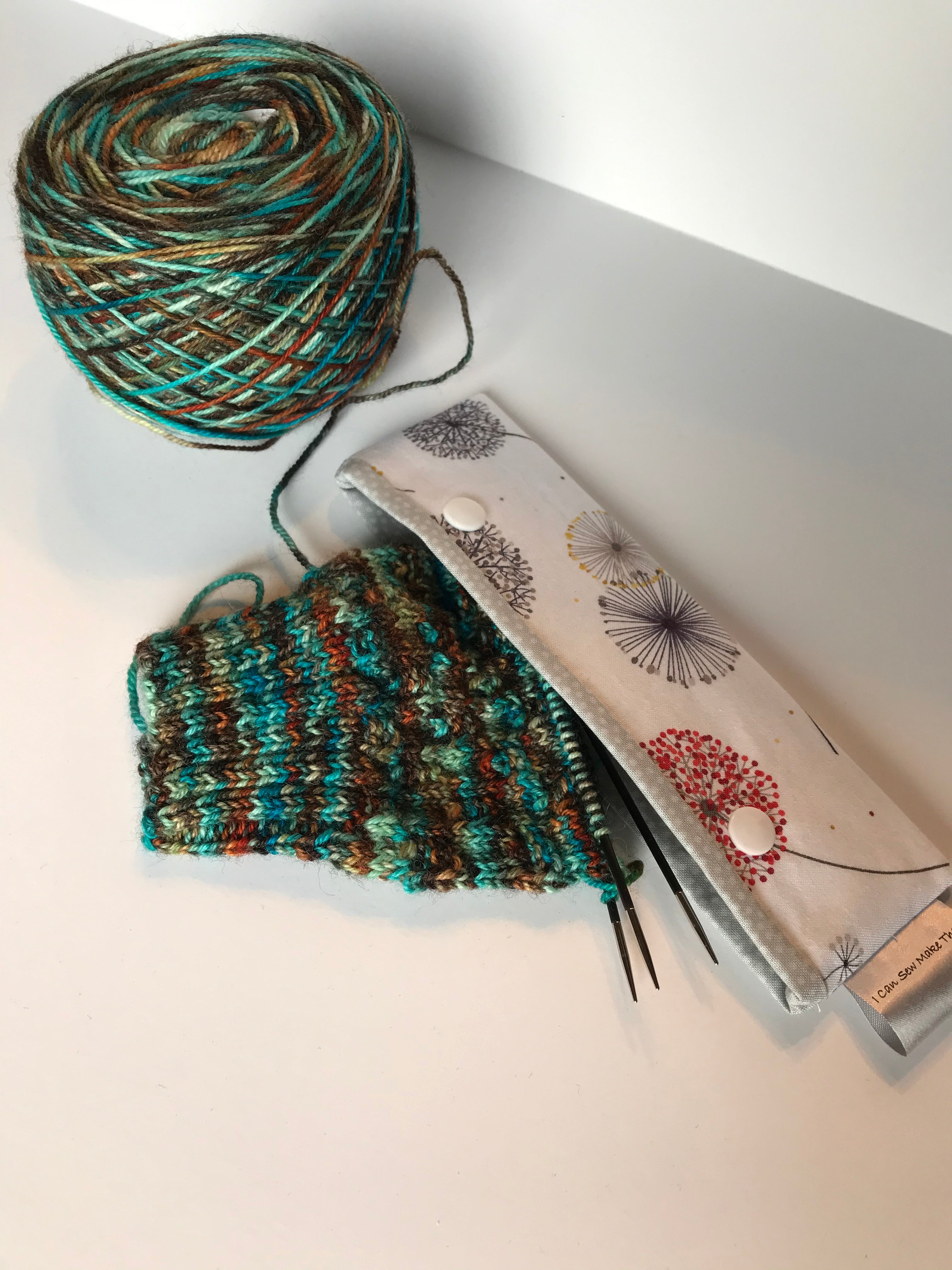 DPN Holder ( Double Pointed Needle) - Teal with orange/cream flowers
