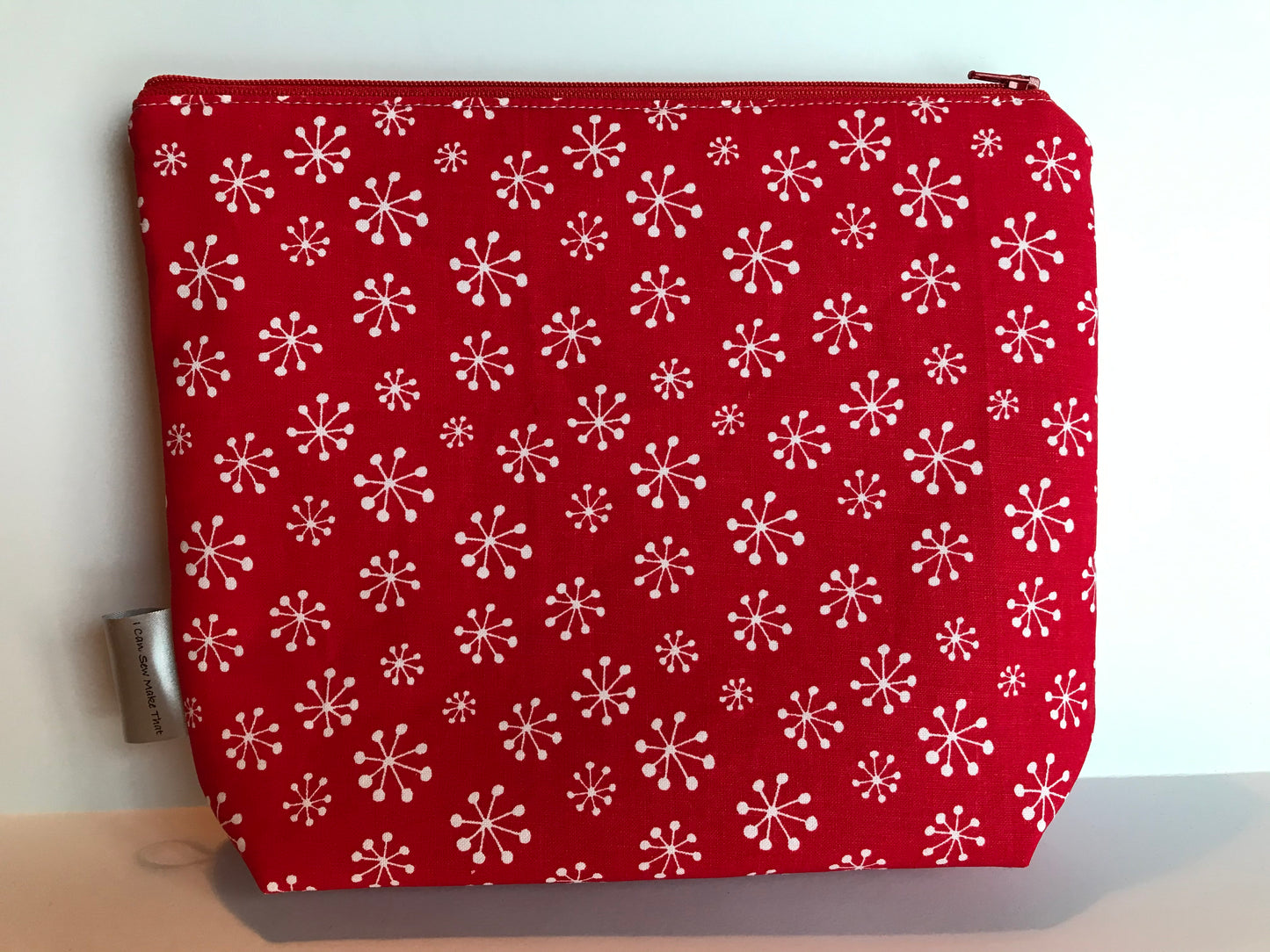 Sock Project Bag - Red with white snowflakes