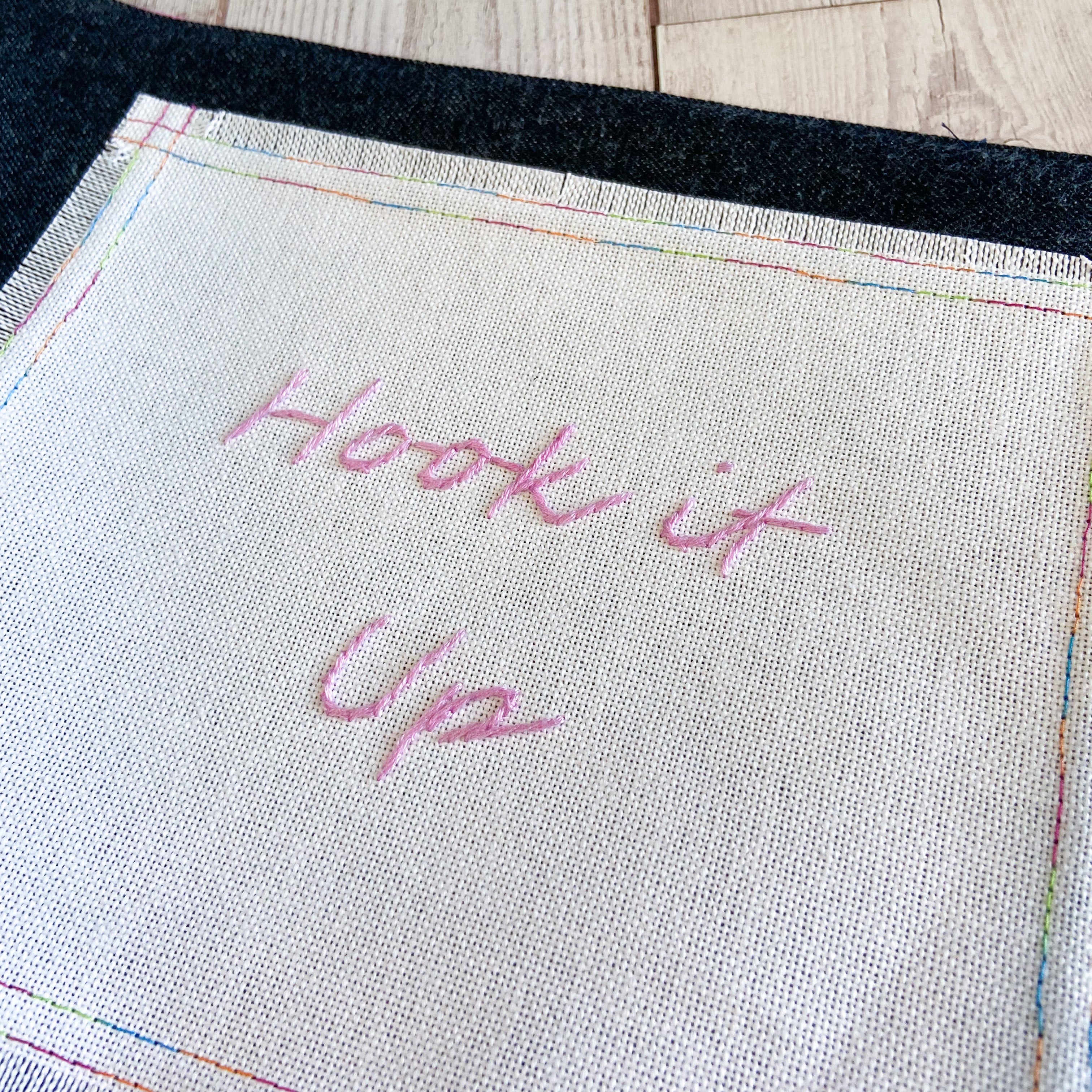 Denim - Large Hook it up Project Bag - White with Pink Embroidery