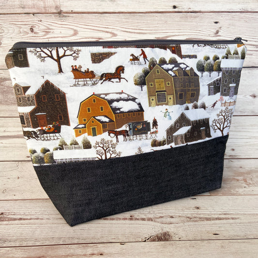 Denim - Small Zippered Project Bag - Old Farm Winter