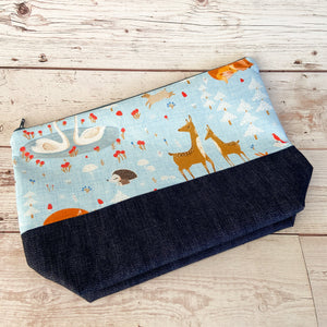Denim - Small Zippered Project Bag - Winter Woodland Critters