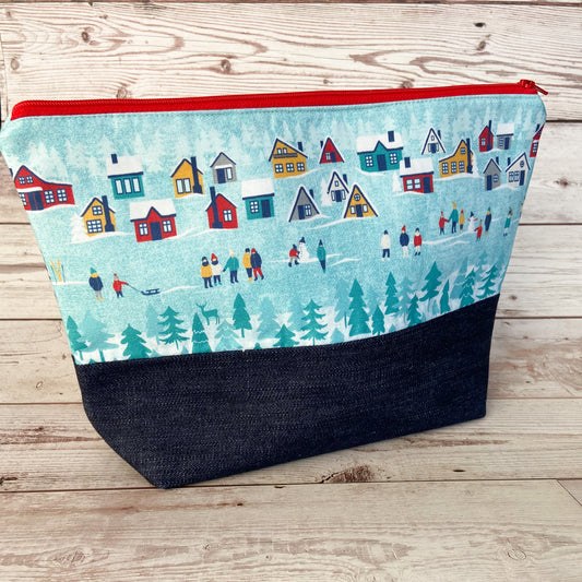 Denim - Small Zippered Project Bag - Swiss Alpine Scene