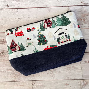 Denim - Small Zippered Project Bag - Going to the Cottage for Christmas