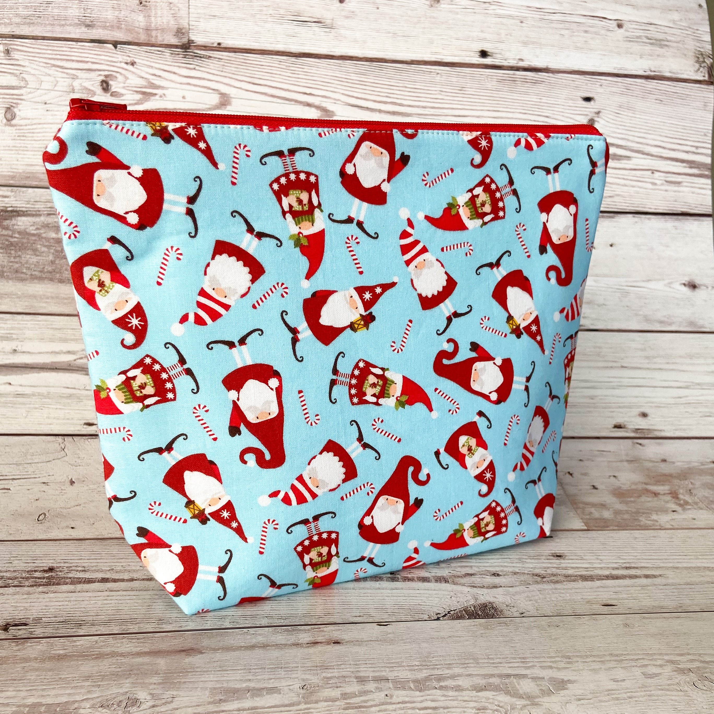 Sock Project Bag -  Santa Gnomes & Candy Canes