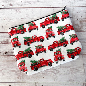 Sock Project Bag - Classic Red Truck with Trees