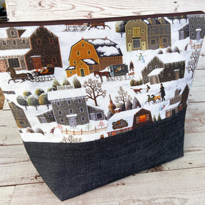 Denim - Large Zippered Project Bag - Old Farm Winter