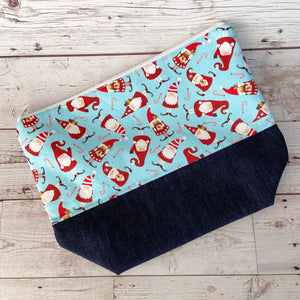 Denim - Large Zippered Project Bag - Santa Gnomes & Candy Canes