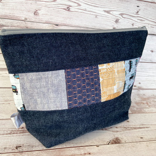 Large Zippered Project Bag - Cityline Quilted Fabric Panel