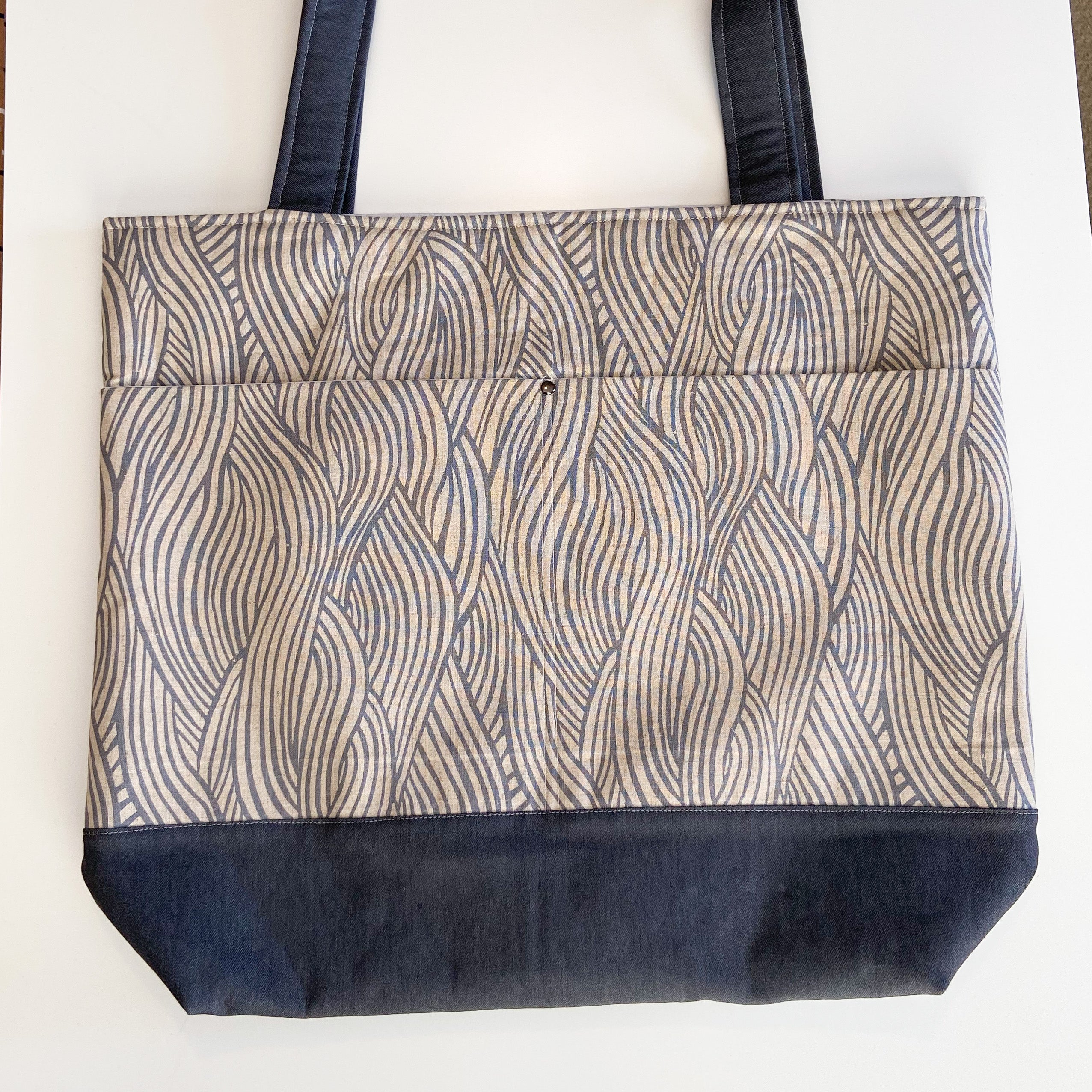 Tote Bag - Tan/Denim with Cables