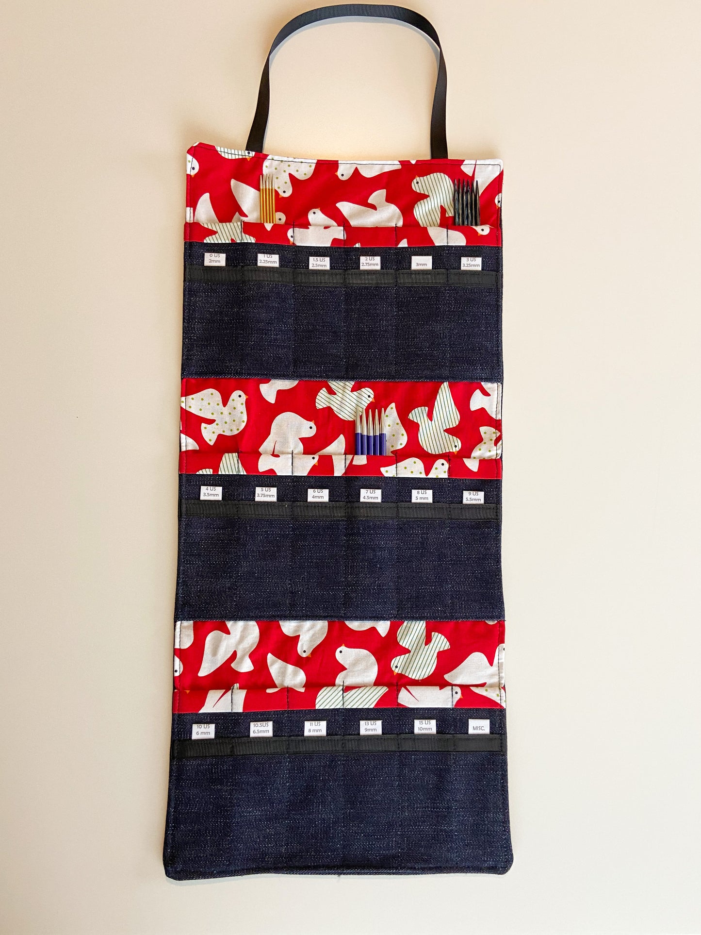 DPN Needle Organizer - White Doves on Red