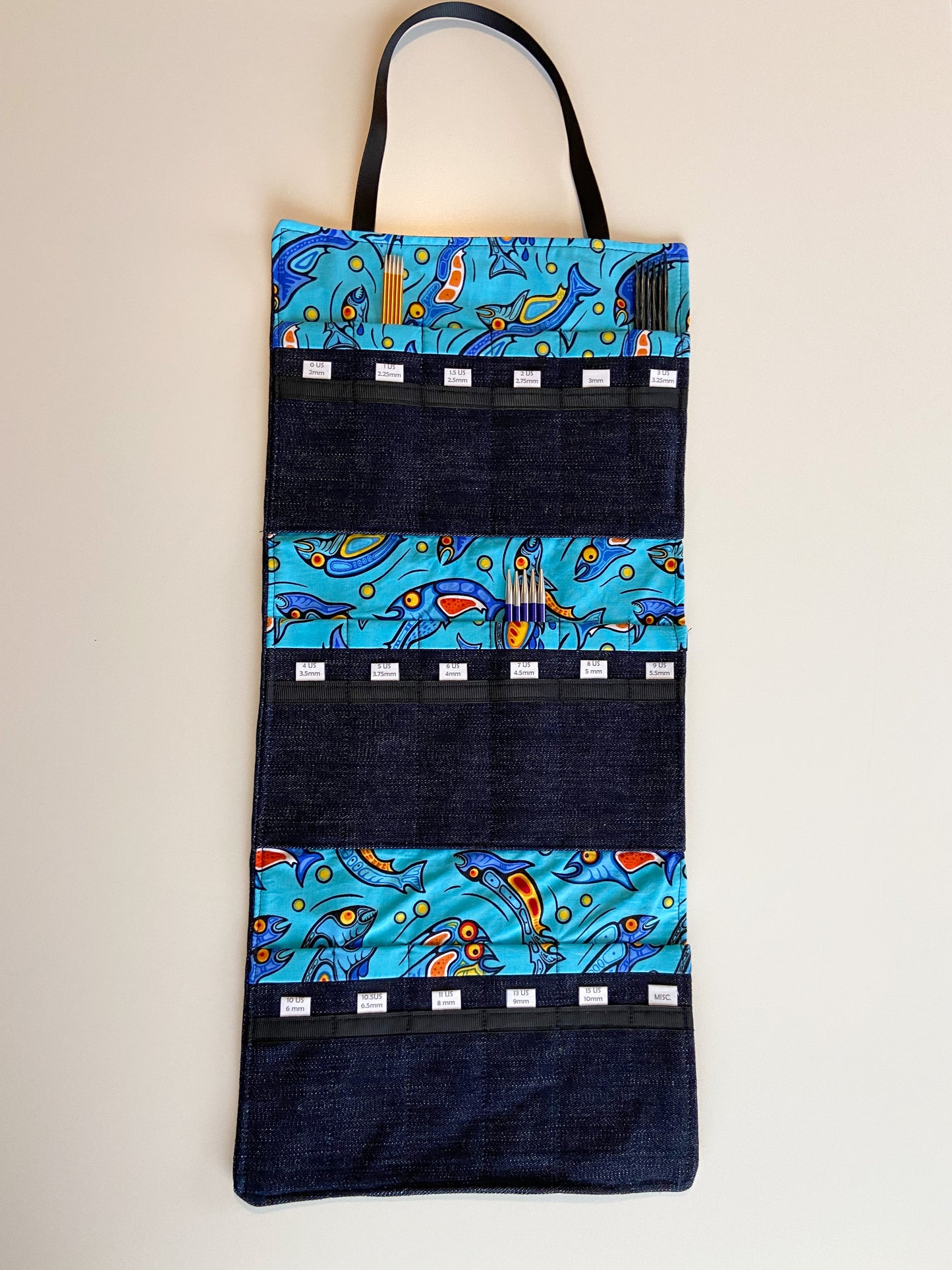 DPN Needle Organizer - Blue Indigenous Fish Artwork