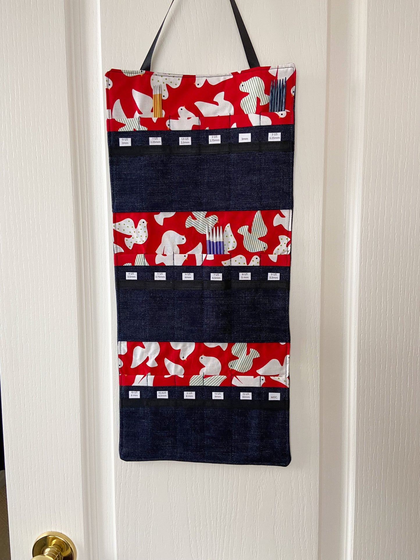 DPN Needle Organizer - White Doves on Red