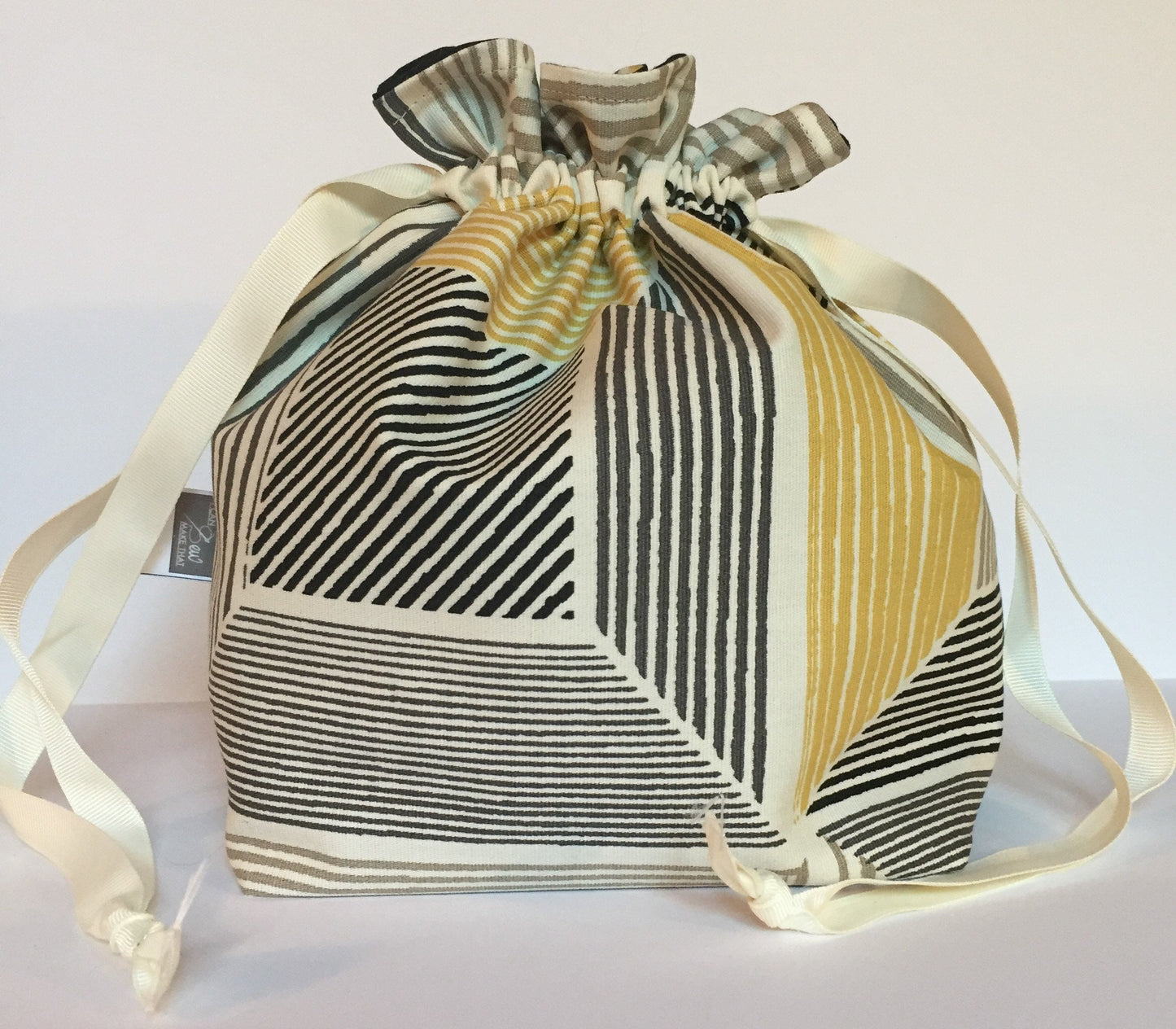 Small Drawstring Bag - Cream/Yellow/Tan geometric